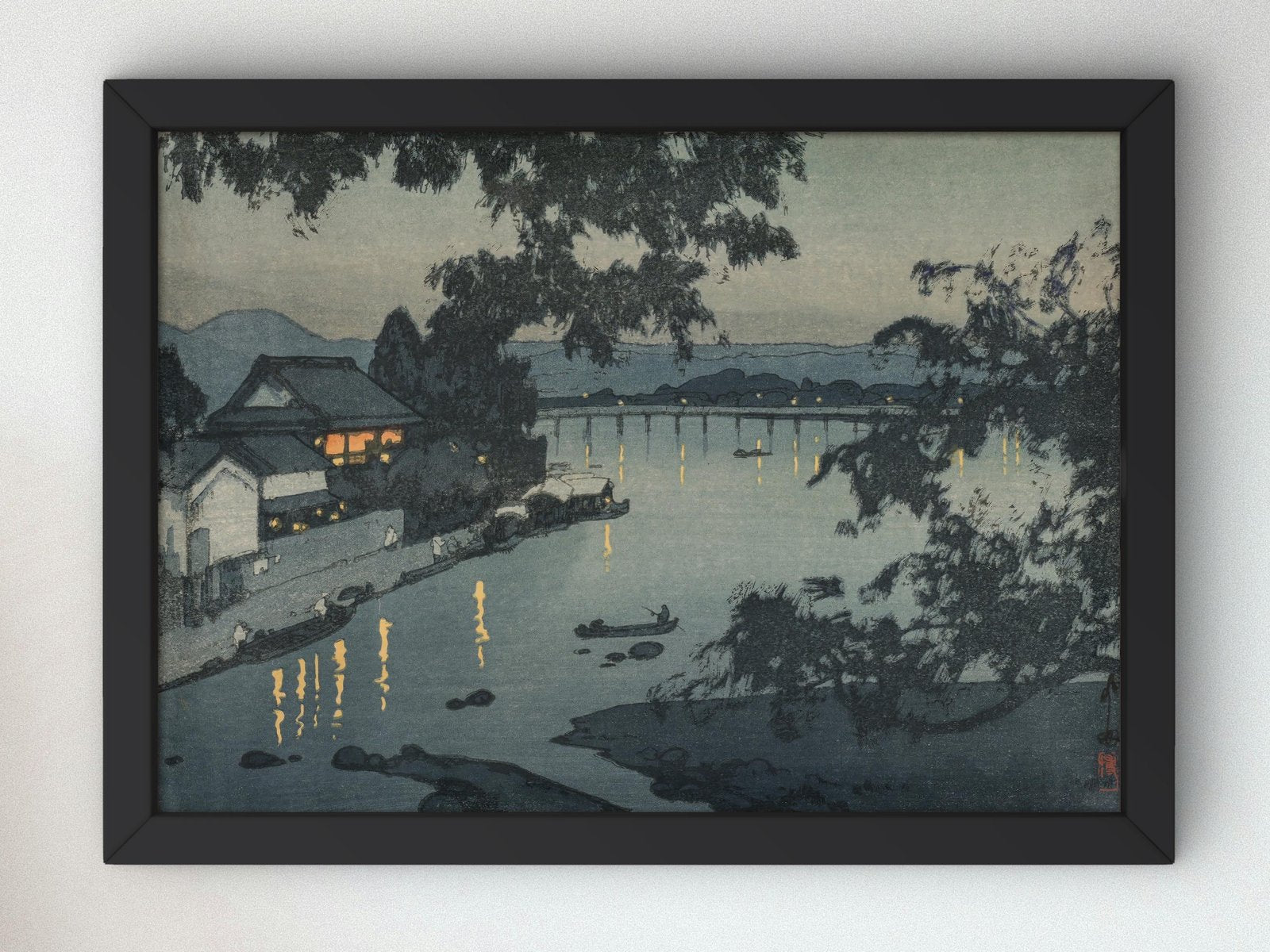 Evening on the Chikugo River by Hiroshi Yoshida, 1927, Japanese Woodblock Prints, fine art print