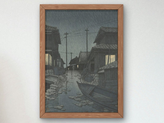 Evening Rain by Kawase Hasui, 1932, Japanese Woodblock Prints, fine art print