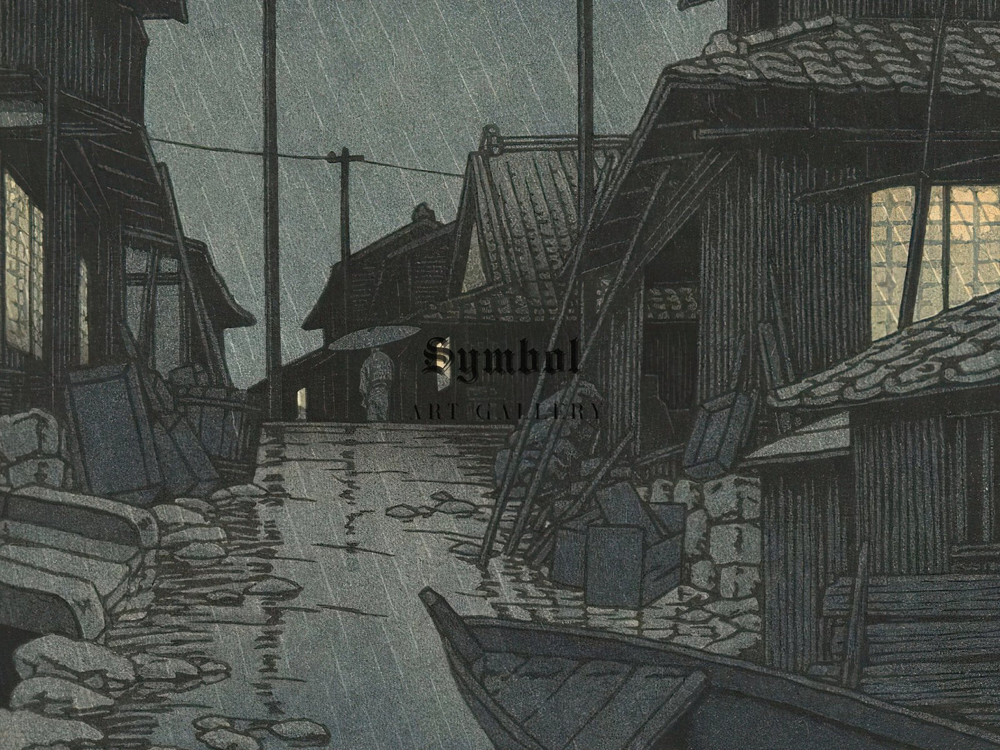 Evening Rain by Kawase Hasui, 1932, Japanese Woodblock Prints, fine art print