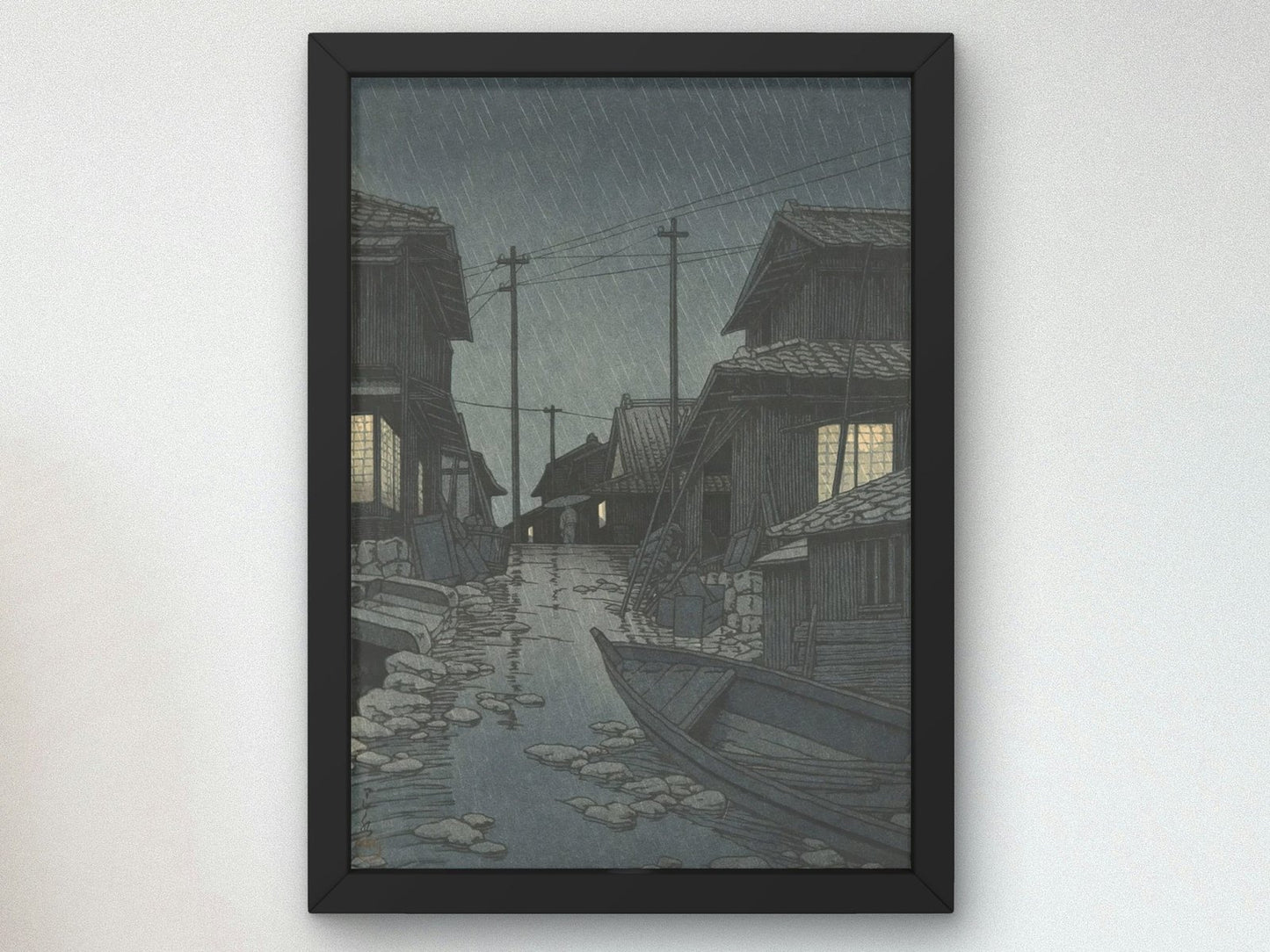 Evening Rain by Kawase Hasui, 1932, Japanese Woodblock Prints, fine art print