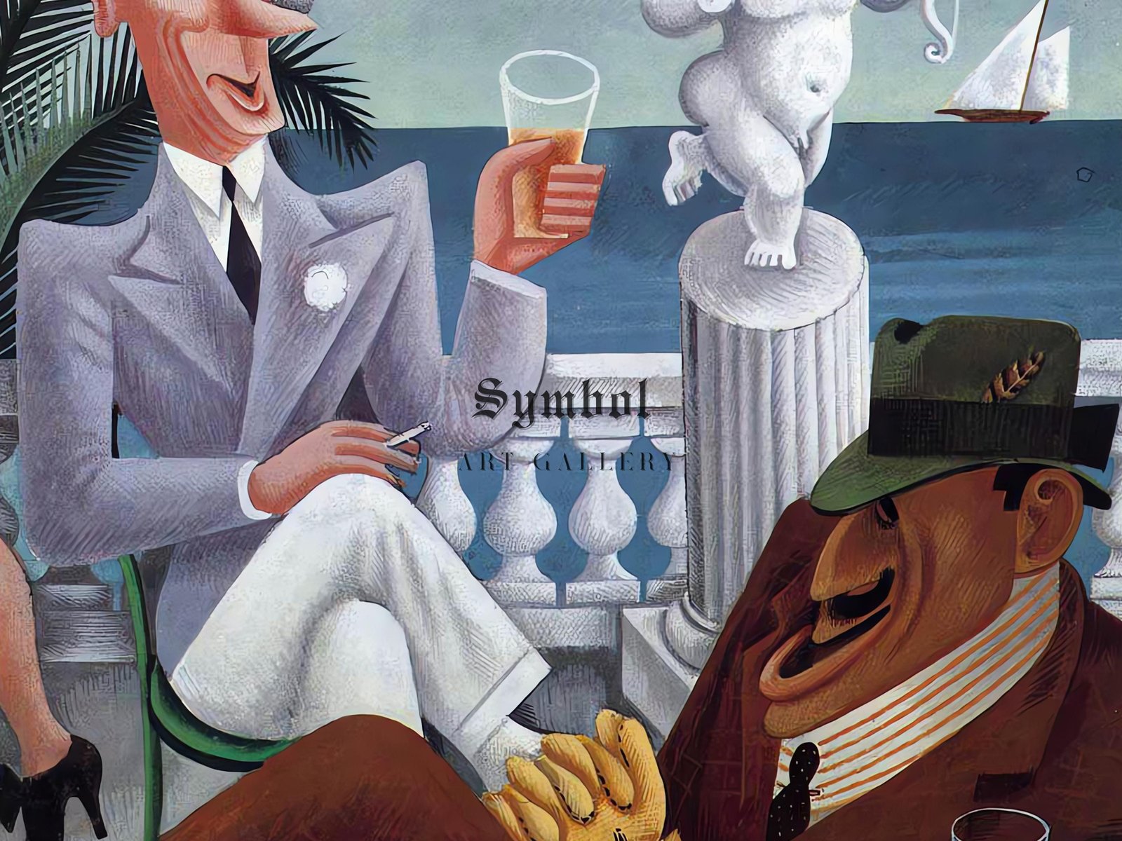 Ex-King Alfonso and James J. Walker by Miguel Covarrubias, 1932, Art Deco caricature, fine art print