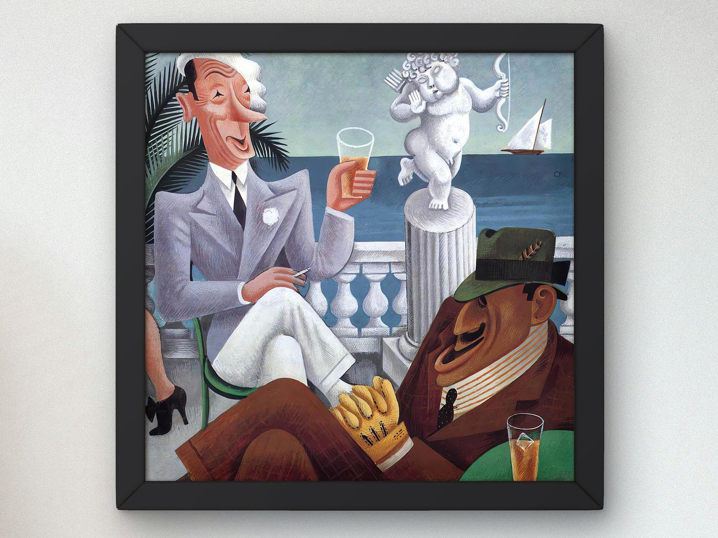 Ex-King Alfonso and James J. Walker by Miguel Covarrubias, 1932, Art Deco caricature, fine art print
