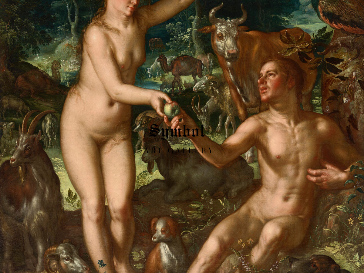 Adam and Eve by Joachim Wtewael 1610, Wall Art Print, Fine Art Reproduction, Museum Quality Decor, Poster
