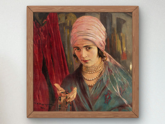 Woman with Corals by Feliks Michał Wygrzywalski 1907, Wall Art Print, Fine Art Reproduction, Museum Quality Decor, Poster