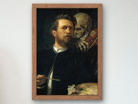 Self Portrait with Fiddling Death by Arnold Böcklin 1872, Wall Art Print, Fine Art Reproduction, Museum Quality Decor, Poster