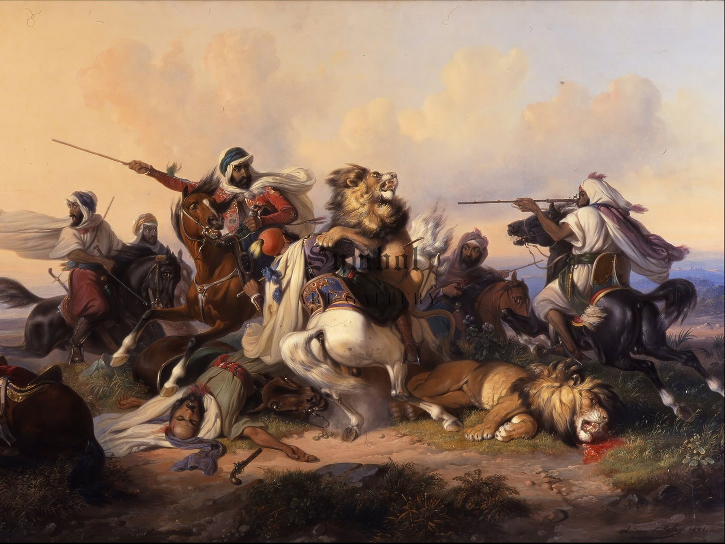 The Lion Hunt by Raden Saleh 1841, Wall Art Print, Fine Art Reproduction, Museum Quality Decor, Poster