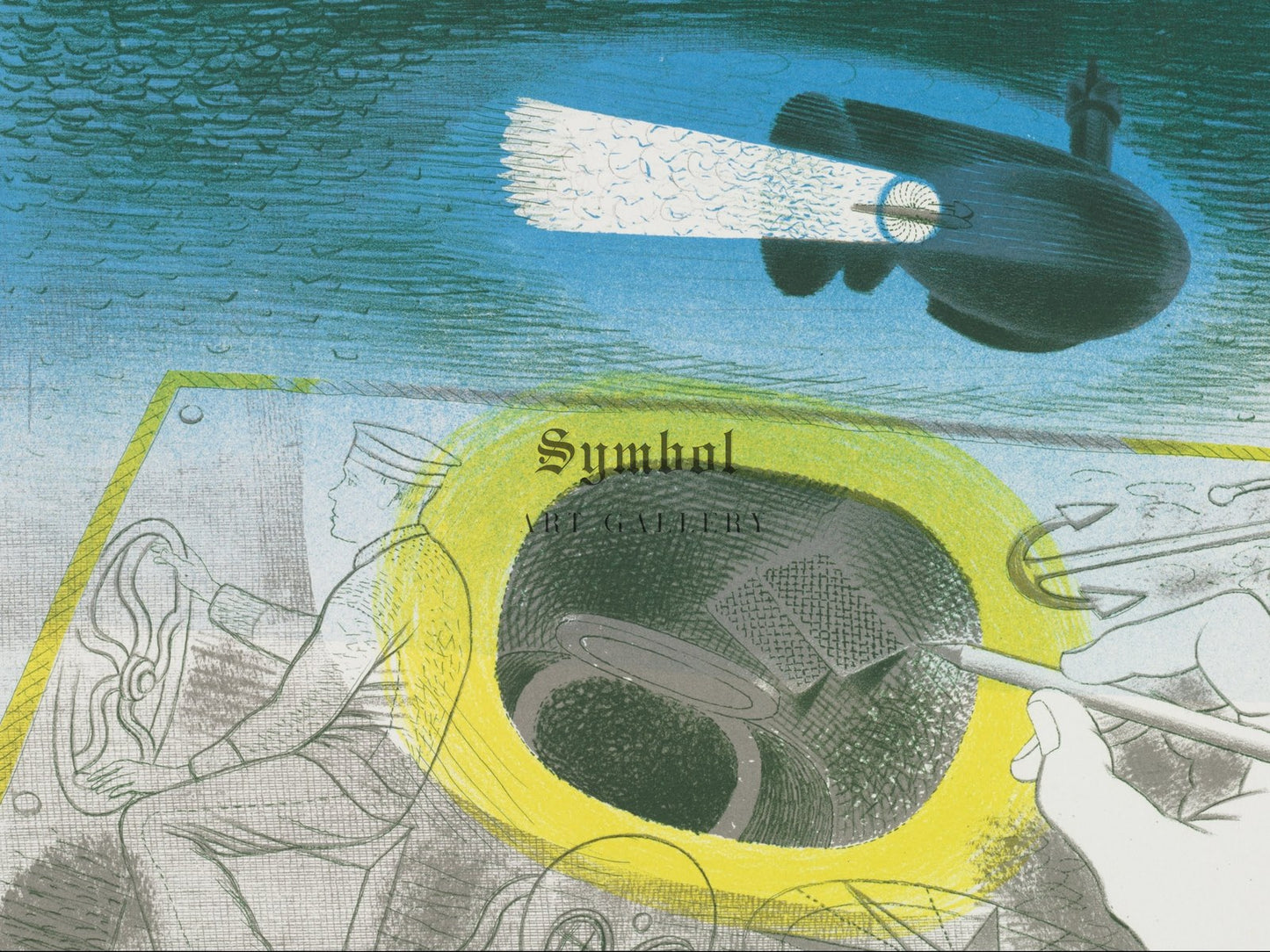 Submarine Series Introductory Lithograph by Eric Ravilious 1941, Wall Art Print, Fine Art Reproduction, Museum Quality Decor, Poster