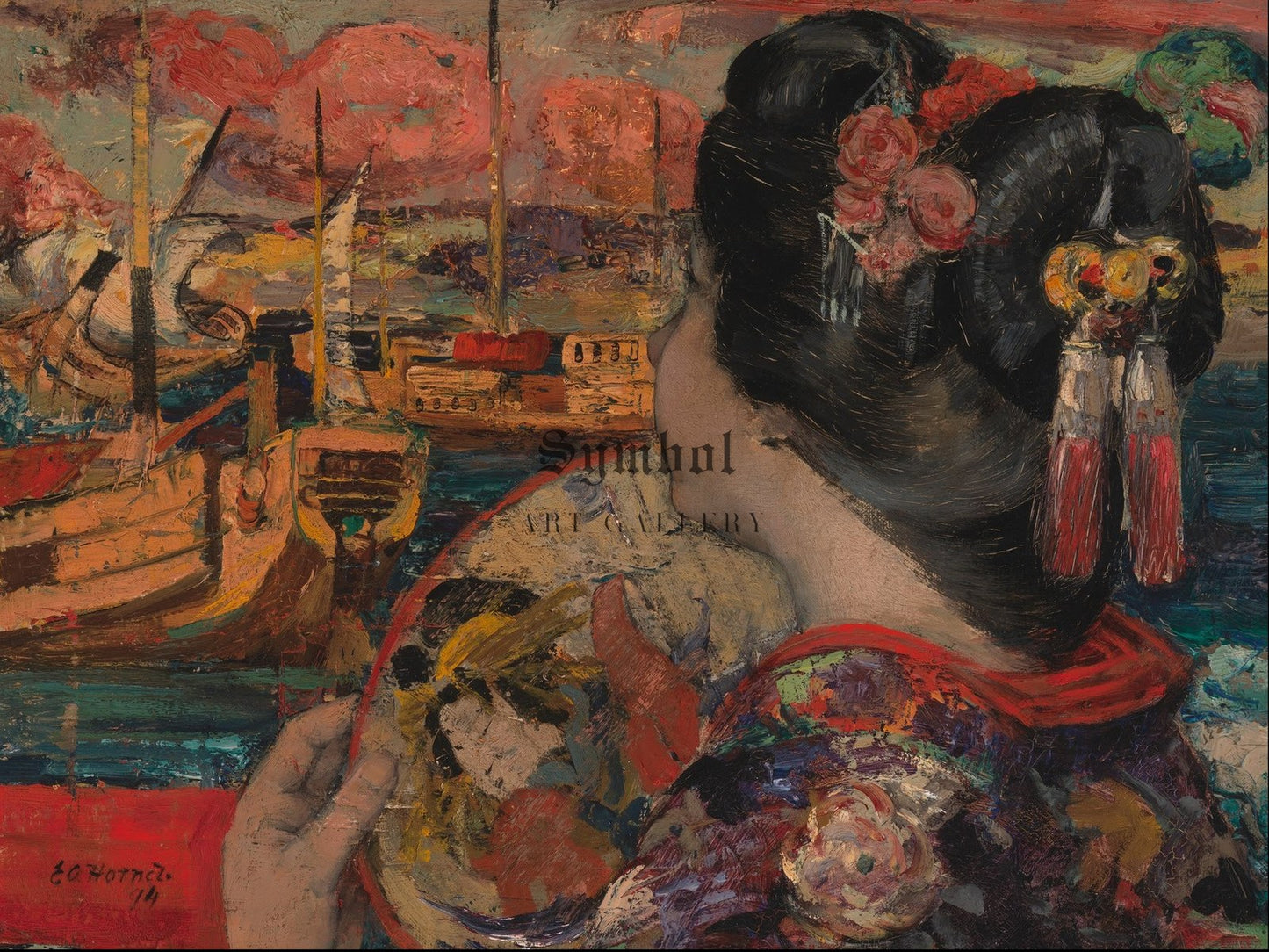The Balcony Yokohama by Edward Atkinson Hornel 1894, Wall Art Print, Fine Art Reproduction, Museum Quality Decor, Poster