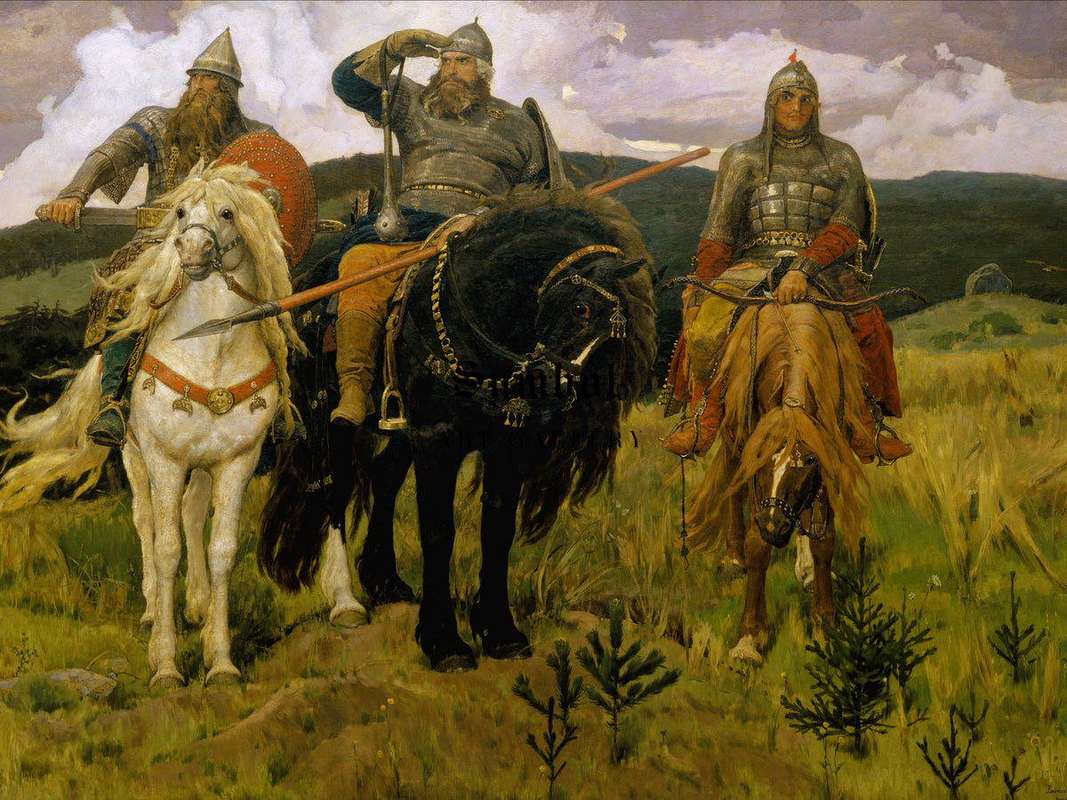 The Bogatyrs by Viktor Vasnetsov 1881, Wall Art Print, Fine Art Reproduction, Museum Quality Decor, Poster