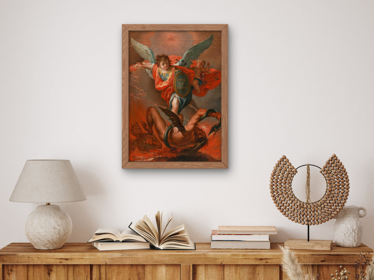 Archangel Michael Slaying the Dragon by Gottfried Bernhard Göz, Wall Art Print, Fine Art Reproduction, Museum Quality Decor, Poster