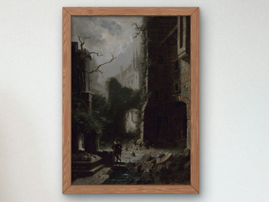 Moonlit Scene with Castle Ruins by Carl Spitzweg, Wall Art Print, Fine Art Reproduction, Museum Quality Decor, Poster