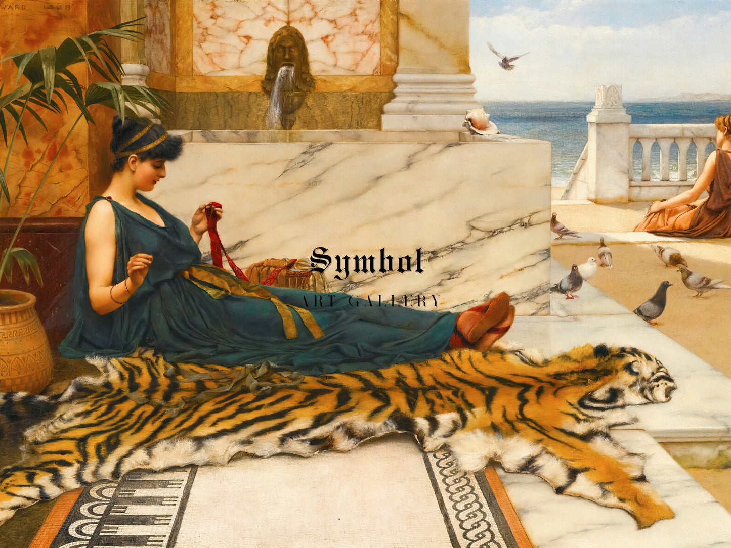 The Tigerskin by John William Godward 1889, Wall Art Print, Fine Art Reproduction, Museum Quality Decor, Poster