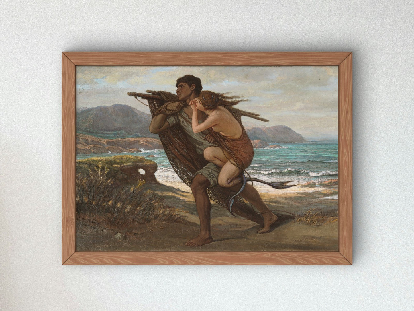 Fisherman and Mermaid by Elihu Vedder 1880, Wall Art Print, Fine Art Reproduction, Museum Quality Decor, Poster