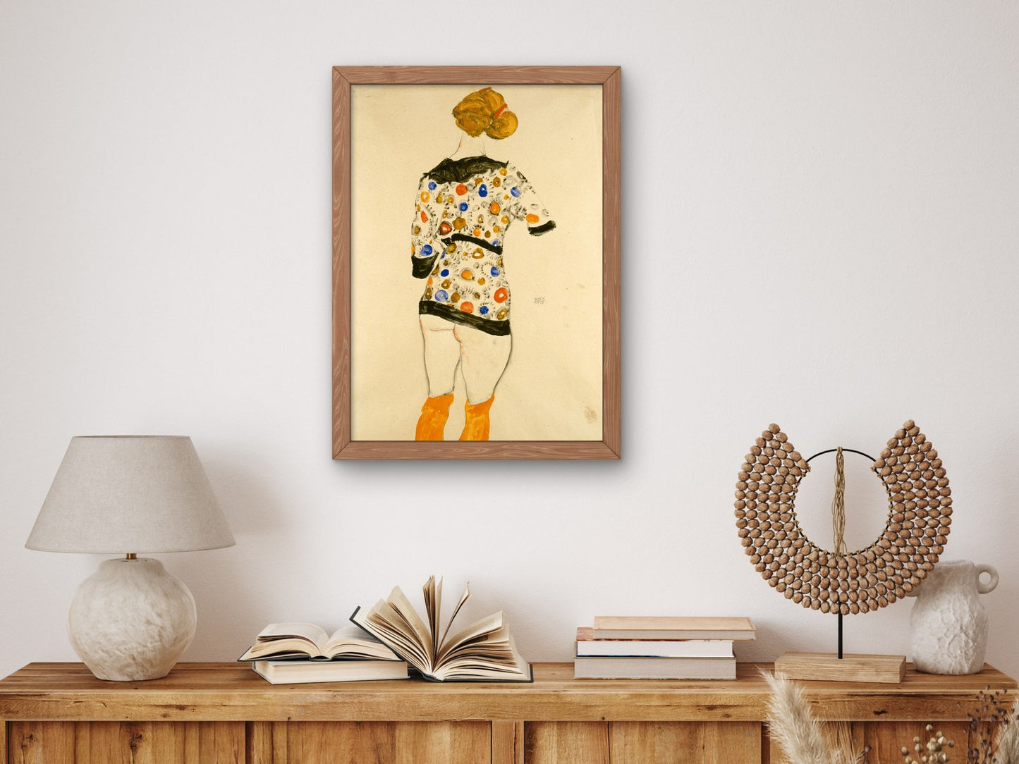 Standing Woman in a Patterned Blouse by Egon Schiele 1912, Wall Art Print, Fine Art Reproduction, Museum Quality Decor, Poster
