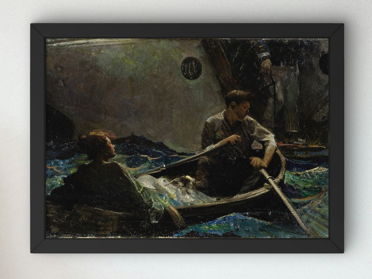 Couple in a Rowboat by Dean Cornwell 1915, Wall Art Print, Fine Art Reproduction, Museum Quality Decor, Poster