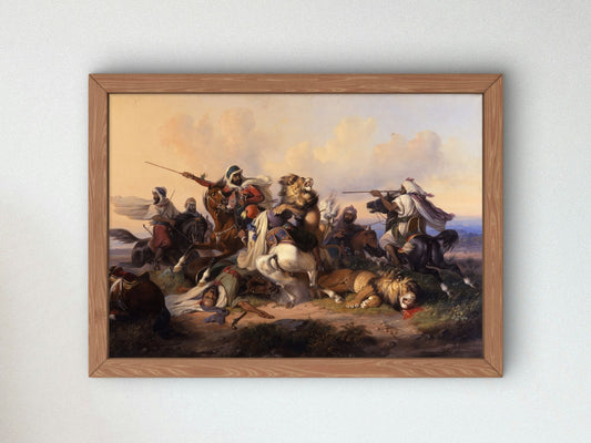 The Lion Hunt by Raden Saleh 1841, Wall Art Print, Fine Art Reproduction, Museum Quality Decor, Poster