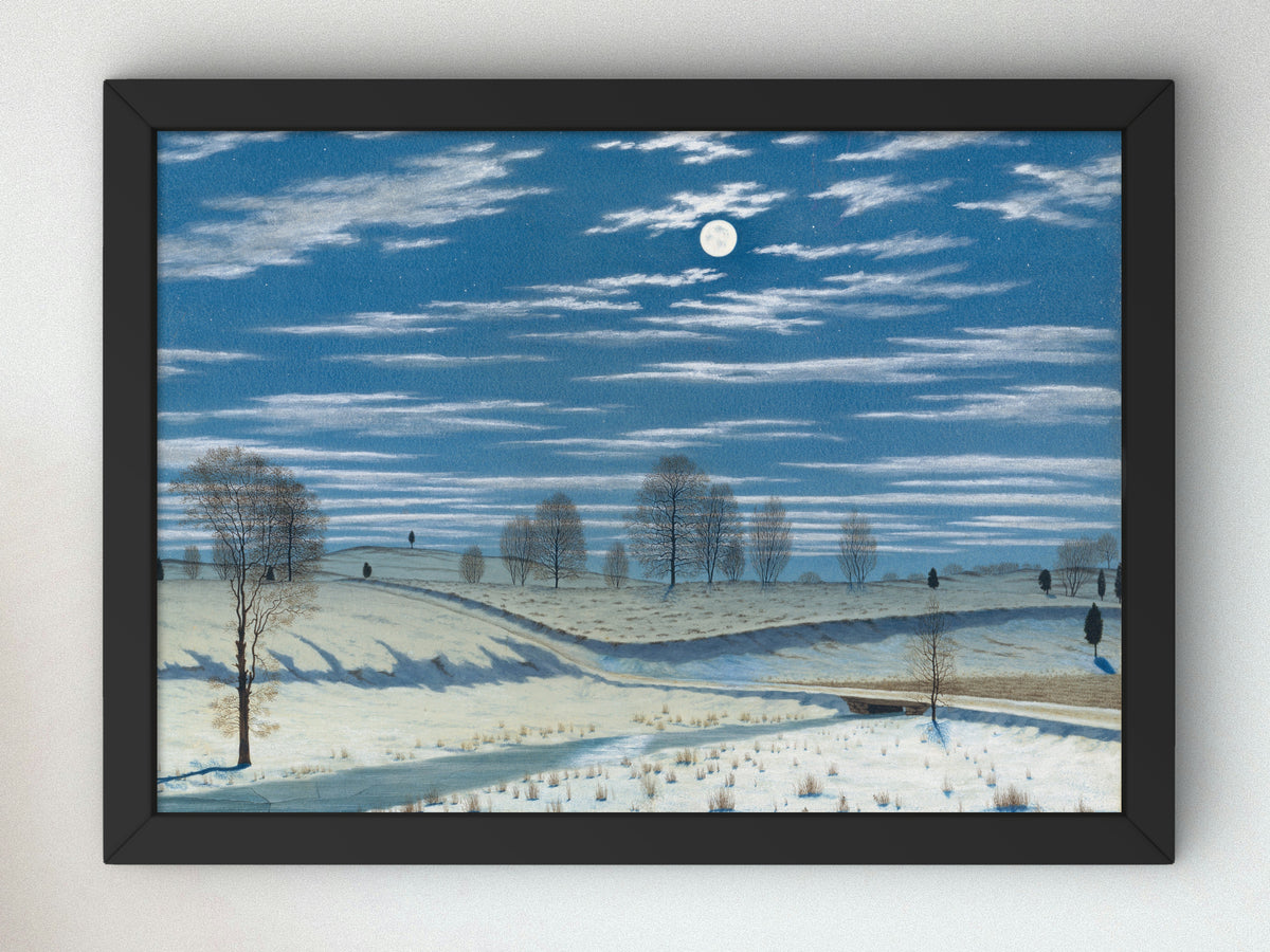 Winter Scene in Moonlight by Henry Farrer 1869, Wall Art Print, Fine Art Reproduction, Museum Quality Decor, Poster