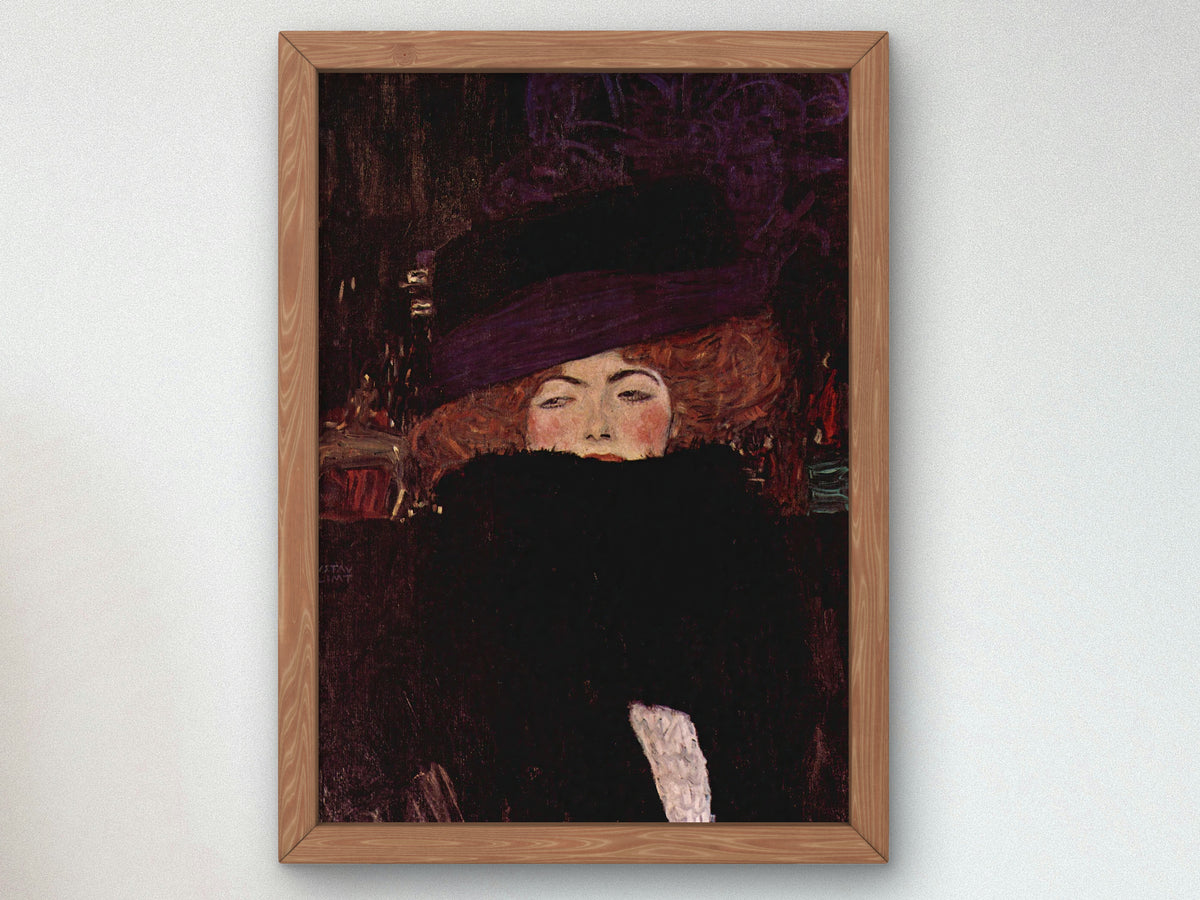 Lady with Hat and Feather Boa by Gustav Klimt 1909, Wall Art Print, Fine Art Reproduction, Museum Quality Decor, Poster