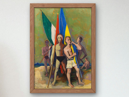 Young Men with Flags by Karl Hofer 1935, Wall Art Print, Fine Art Reproduction, Museum Quality Decor, Poster