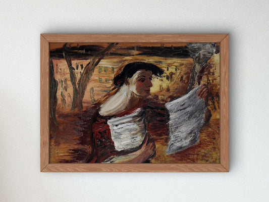Woman with Leaflets by Aleksandrs Drevinš 1933, Wall Art Print, Fine Art Reproduction, Museum Quality Decor, Poster