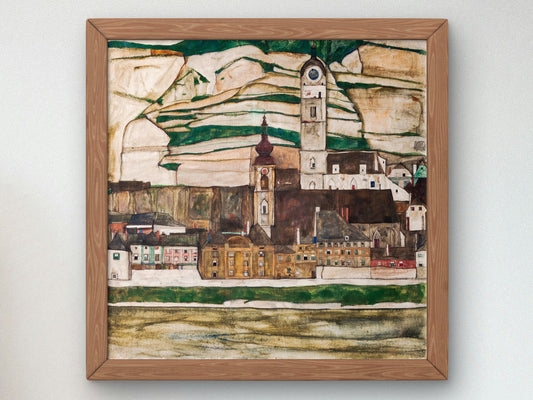 Stein on the Danube Seen from the South by Egon Schiele 1913, Wall Art Print, Fine Art Reproduction, Museum Quality Decor, Poster