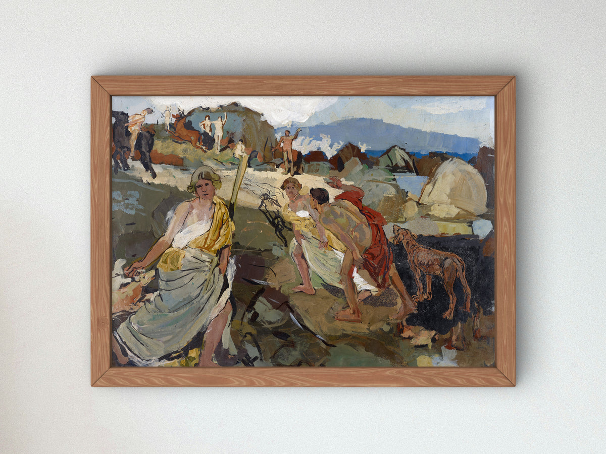 Amazons and Hunters at the Seaside by Carl Burckhardt, Wall Art Print, Fine Art Reproduction, Museum Quality Decor, Poster