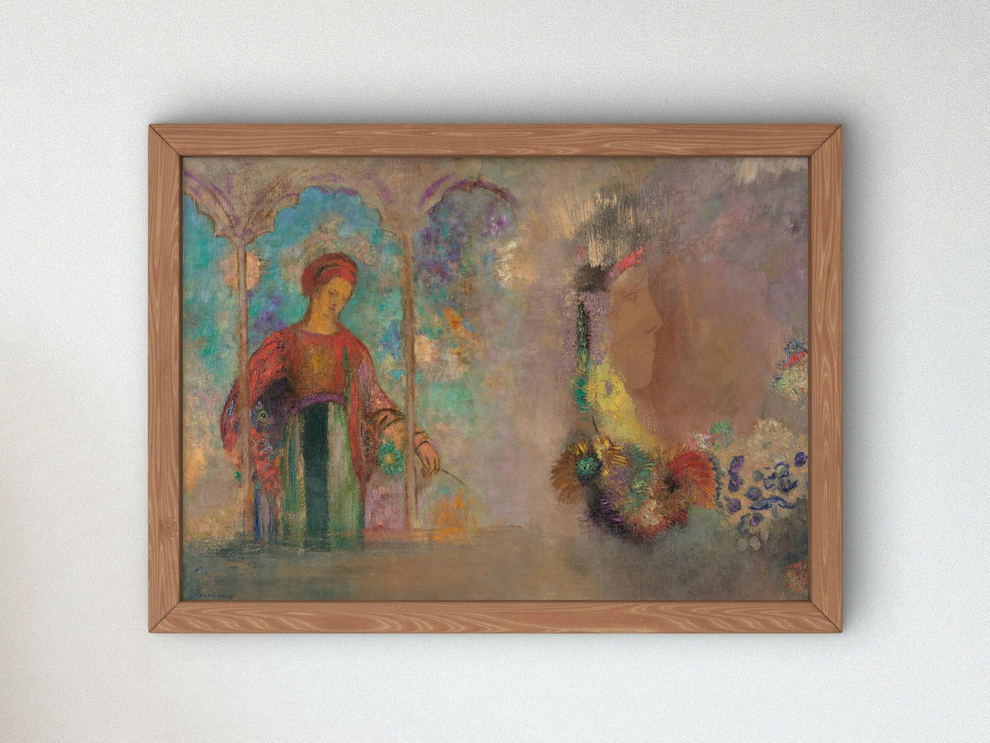 Woman in a Gothic Arcade with Flowers by Odilon Redon 1905, Wall Art Print, Fine Art Reproduction, Museum Quality Decor, Poster