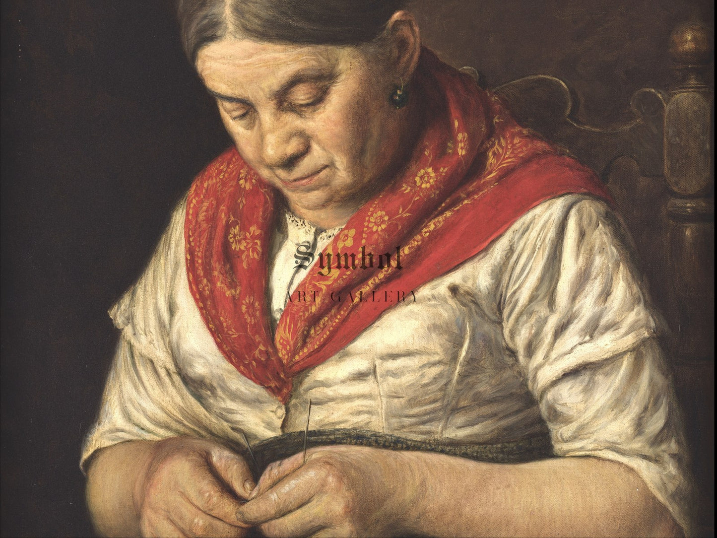 Woman Knitting by Domenico Pesenti, Wall Art Print, Fine Art Reproduction, Museum Quality Decor, Poster