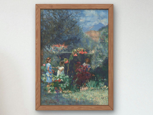 Three Girls in the Garden by Eliseu Visconti 1935, Wall Art Print, Fine Art Reproduction, Museum Quality Decor, Poster
