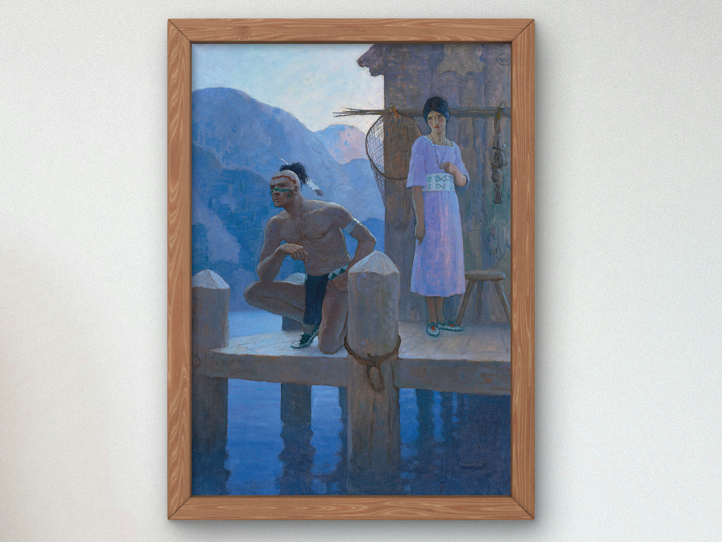 She found Chingachgook studying the shores of the lake, the mountains, and the heavens by Newell Convers Wyeth 1925, Wall Art Print