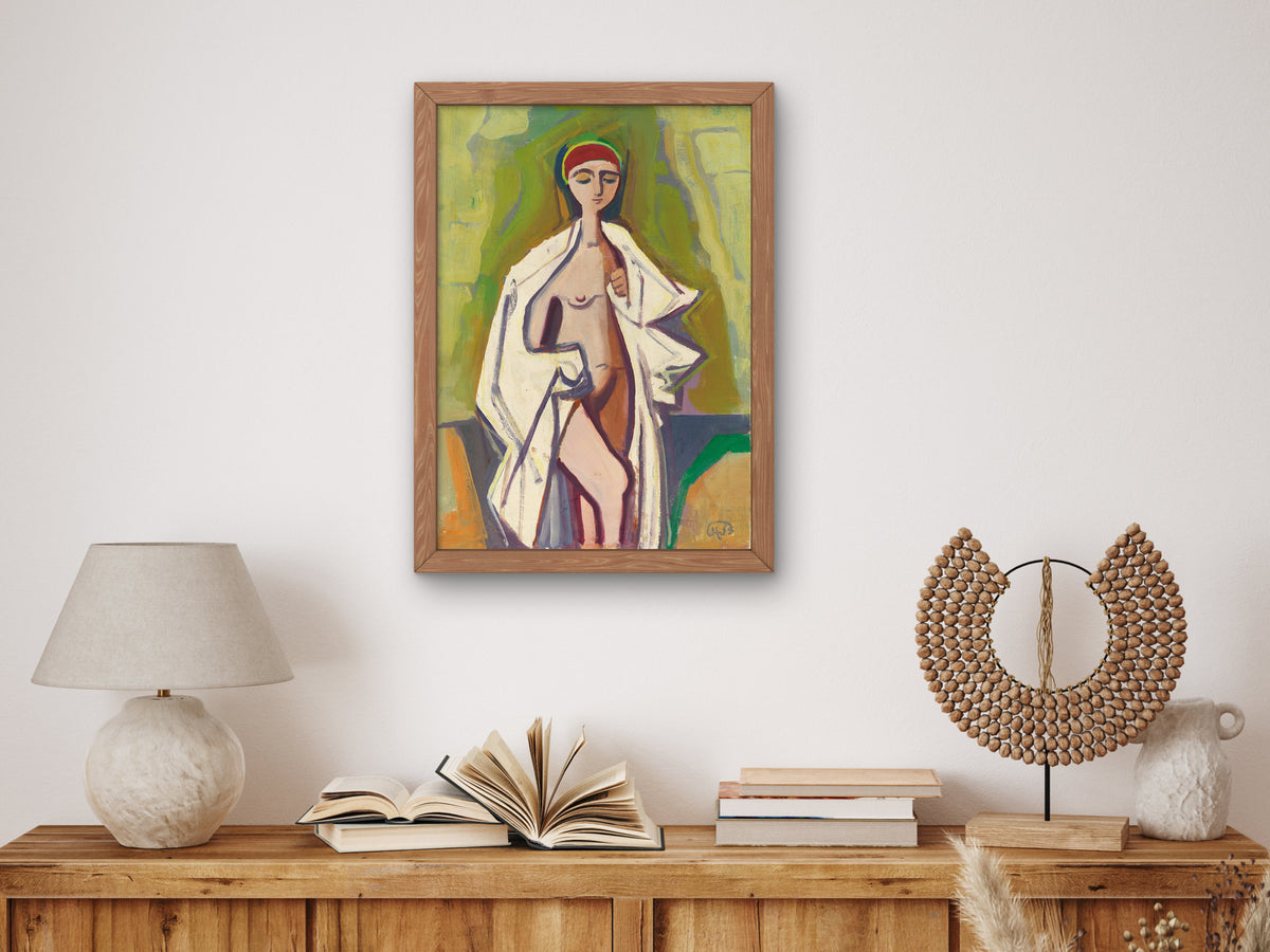Standing Female Nude with Bathing Cap by Karl Hofer 1953, Wall Art Print, Fine Art Reproduction, Museum Quality Decor, Poster