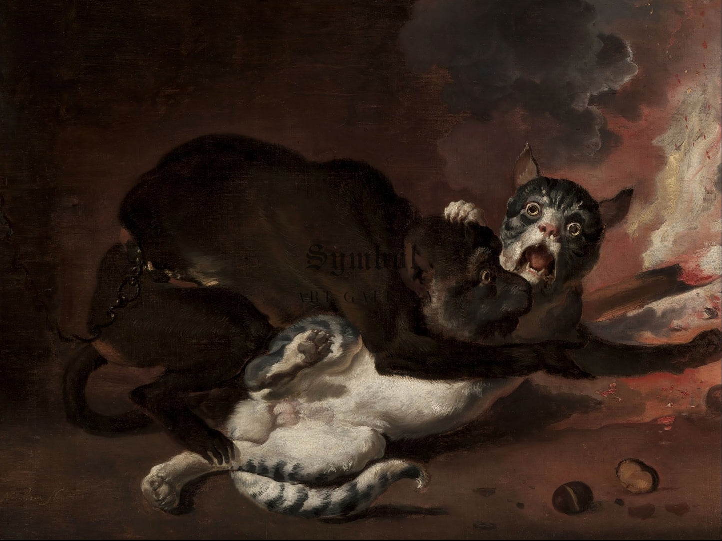 The Monkey and the Cat by Abraham Hondius 1670, Wall Art Print, Fine Art Reproduction, Museum Quality Decor, Poster