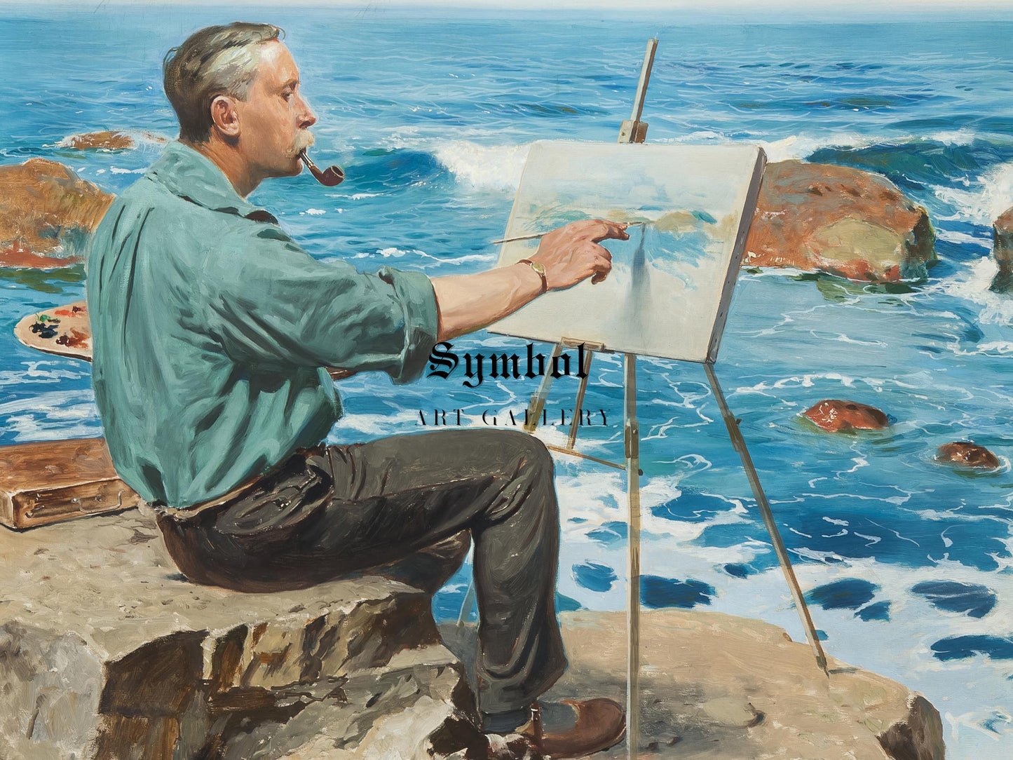 Self Portrait against the Sea by Feliks Michał Wygrzywalski 1928, Wall Art Print, Fine Art Reproduction, Museum Quality Decor, Poster