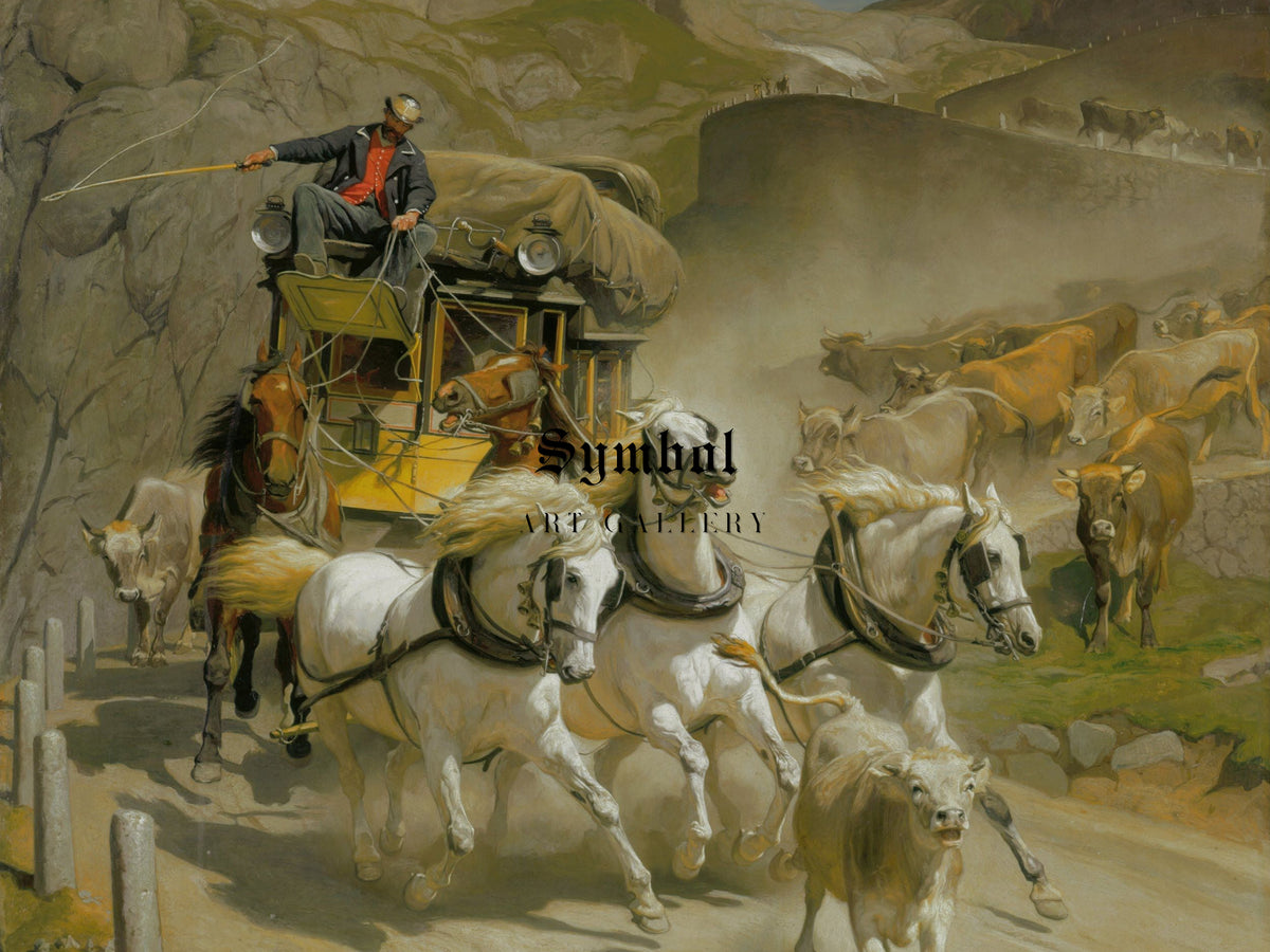 The Gotthard Mail Coach by Rudolf Koller 1873, Wall Art Print, Fine Art Reproduction, Museum Quality Decor, Poster