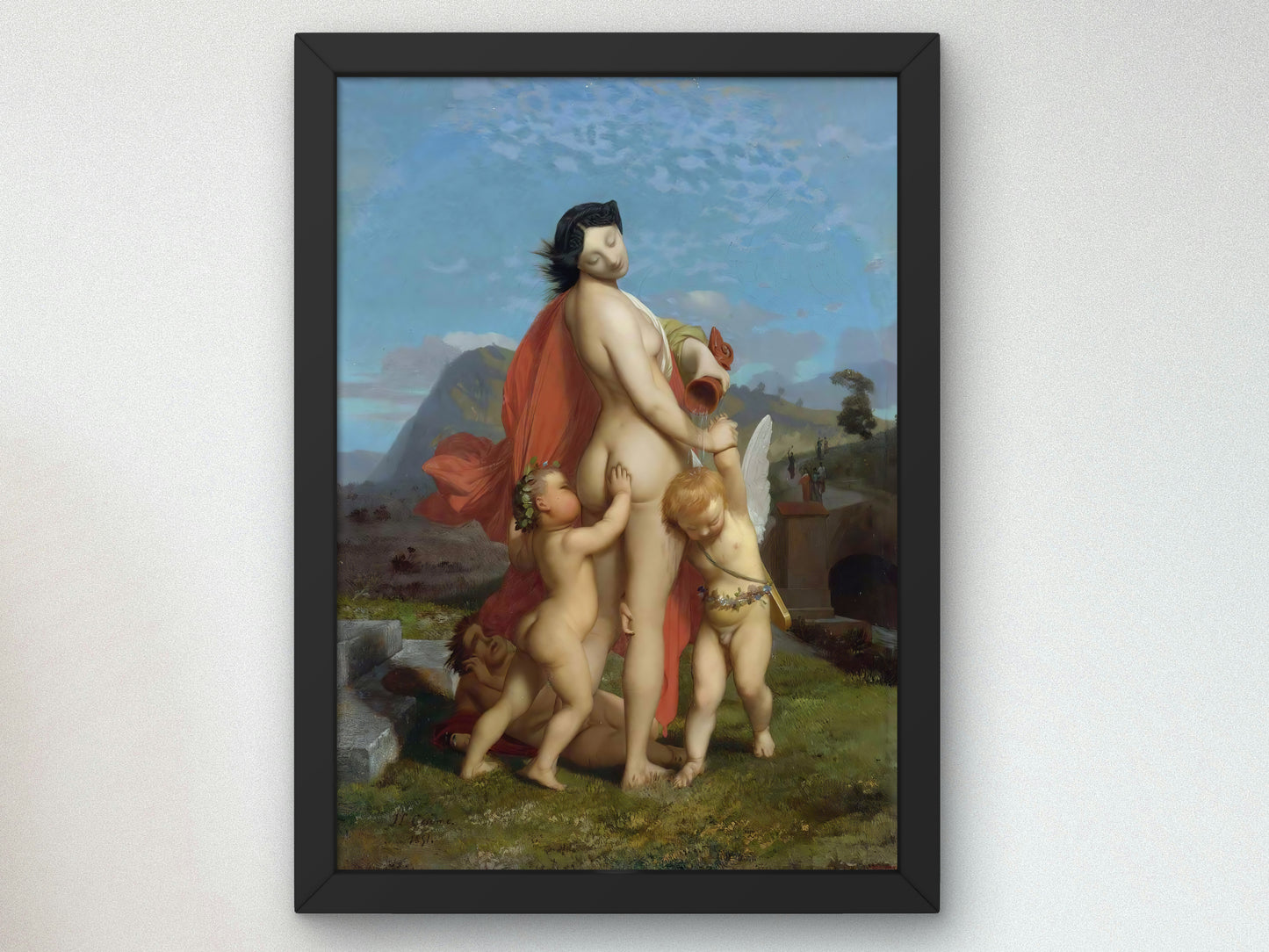 A Young Nymph Teased by Putti by Jean Léon Gérôme 1851, Wall Art Print, Fine Art Reproduction, Museum Quality Decor, Poster
