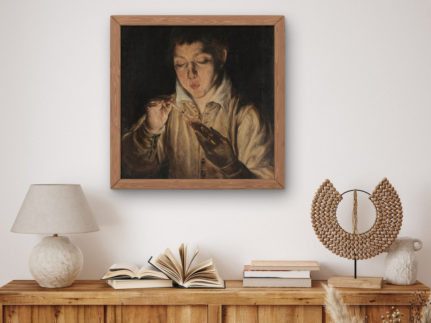 Boy Blowing an Ember by El Greco 1570, Wall Art Print, Fine Art Reproduction, Museum Quality Decor, Poster