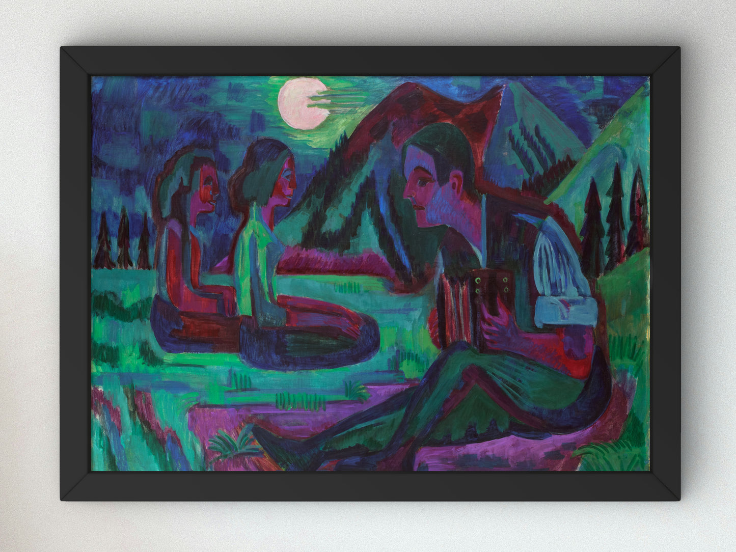 Accordion Player by Moonlight by Ernst Ludwig Kirchner 1924, Wall Art Print, Fine Art Reproduction, Museum Quality Decor, Poster