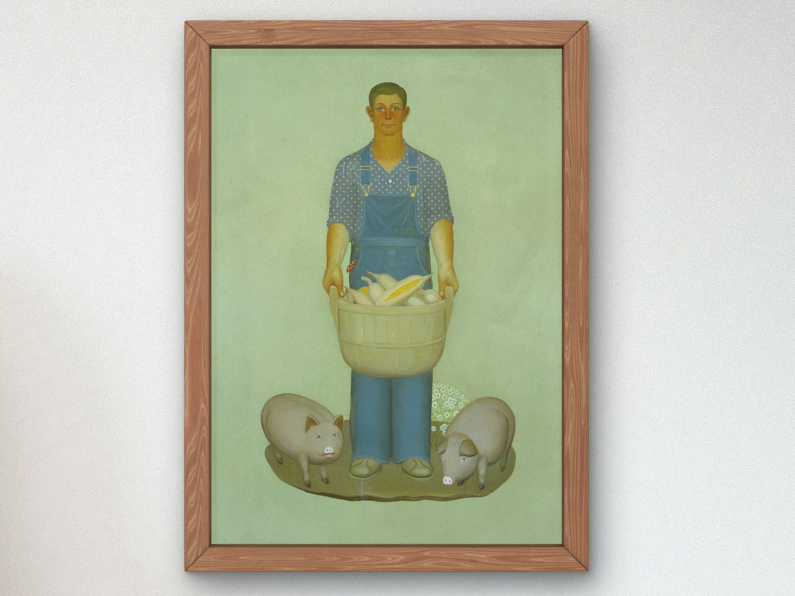 Farmer with Pigs and Corn by Grant Wood, 1932, Art Deco and American Modernism, fine art print