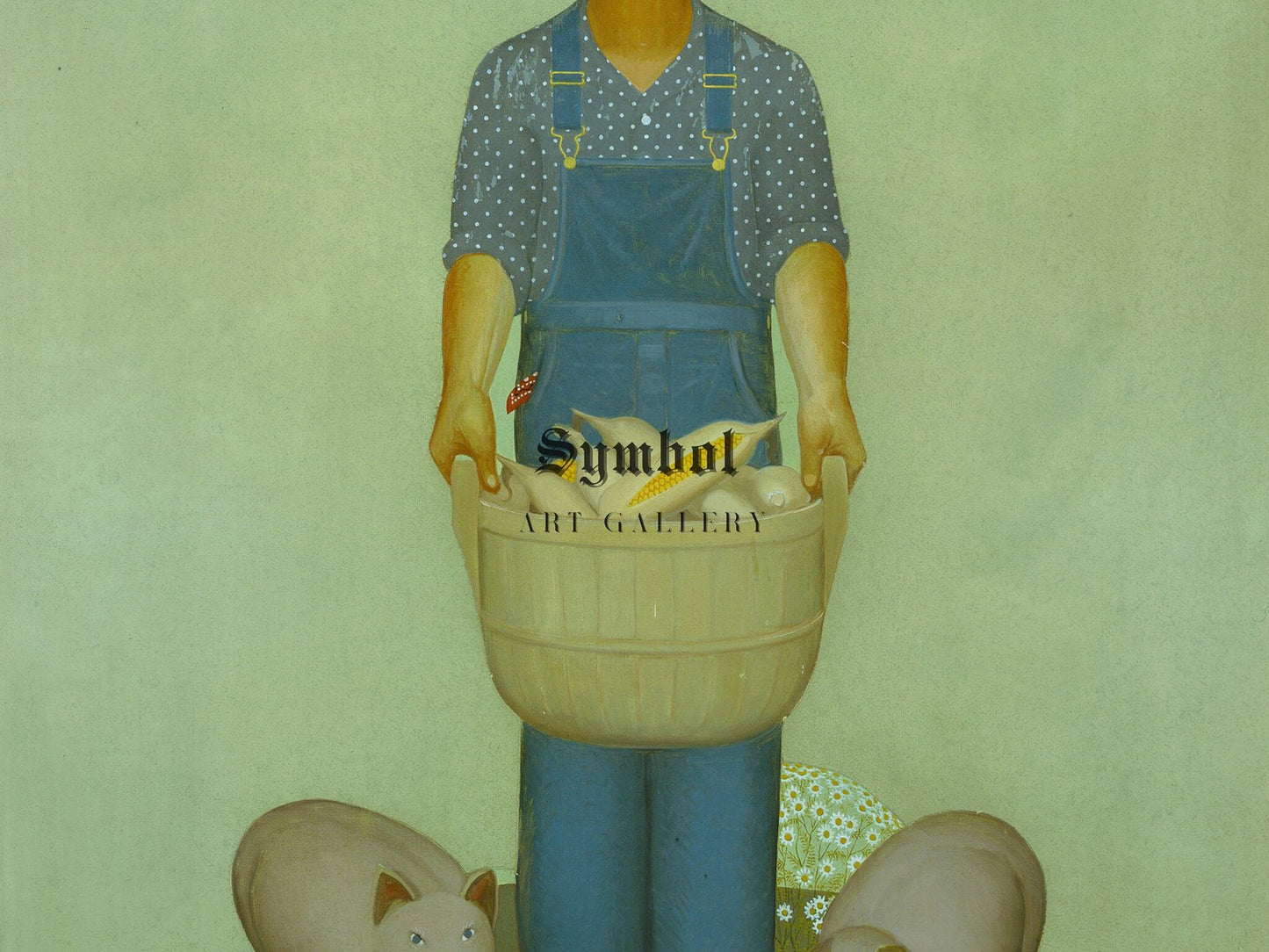 Farmer with Pigs and Corn by Grant Wood, 1932, Art Deco and American Modernism, fine art print
