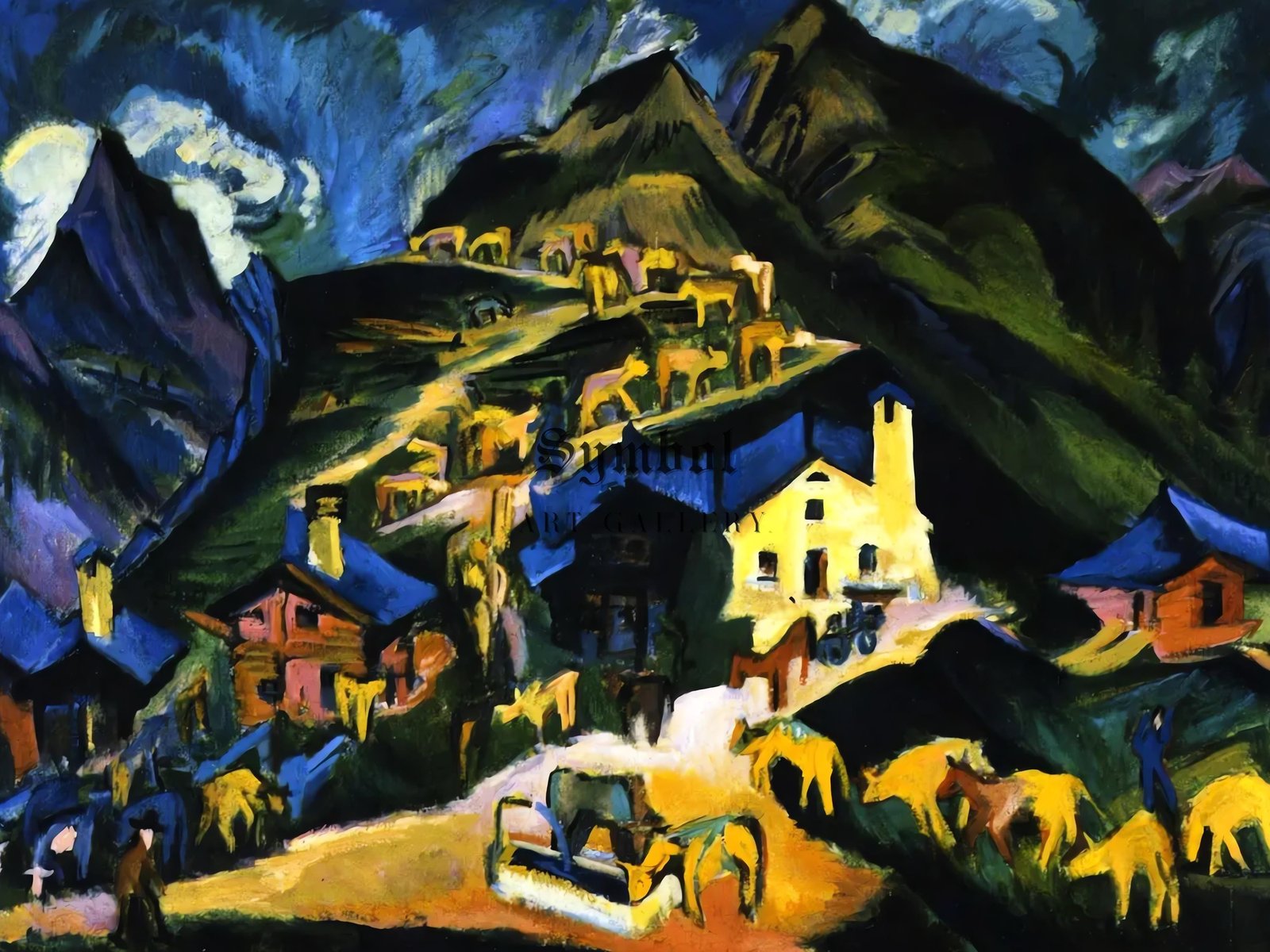 Farmers Driving Cattle to an Alpine Pasture by Ernst Ludwig Kirchner, 1918, Expressionism and Fauvism, fine art print