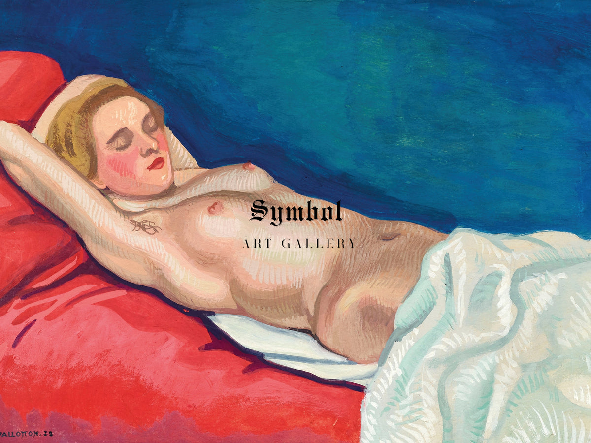 Reclining Nude on a Red Sofa by Félix Vallotton 1923, Wall Art Print, Fine Art Reproduction, Museum Quality Decor, Poster