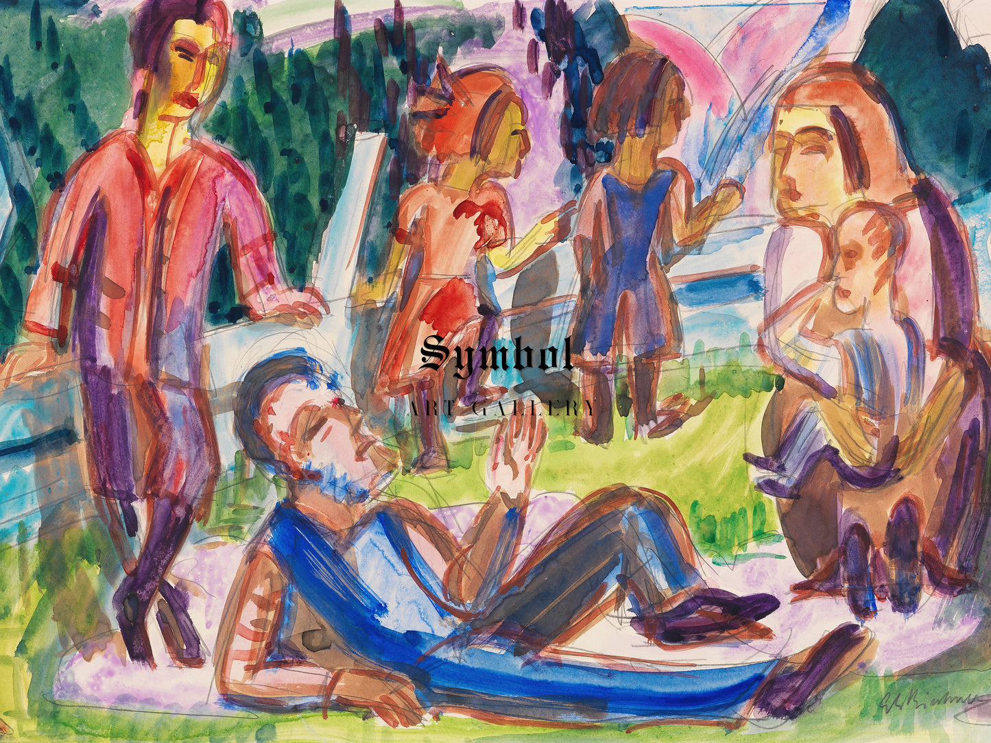 Family in the Meadow by Ernst Ludwig Kirchner 1922, Wall Art Print, Fine Art Reproduction, Museum Quality Decor, Poster