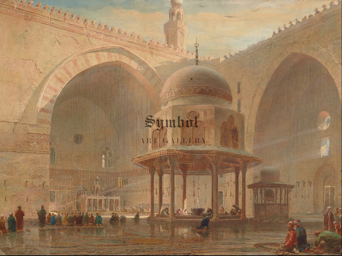 Interior of the Mosque of Sultan Hassan Cairo by Edward Angelo Goodall 1880, Wall Art Print, Fine Art Reproduction, Museum Quality Decor
