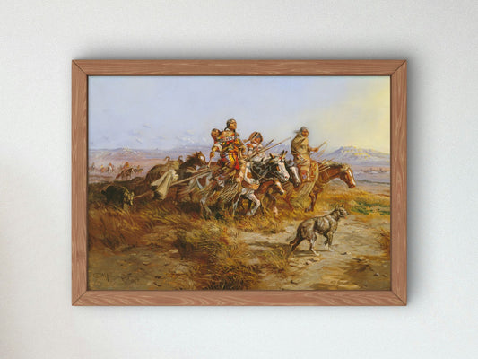Indian Women Moving by Charles Marion Russell 1898, Wall Art Print, Fine Art Reproduction, Museum Quality Decor, Poster