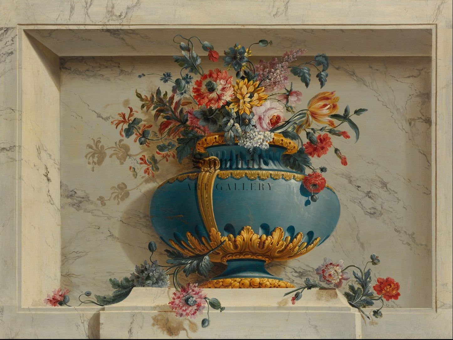 Vase of Flowers in a Niche by Michel Bruno Bellengé, Wall Art Print, Fine Art Reproduction, Museum Quality Decor, Poster