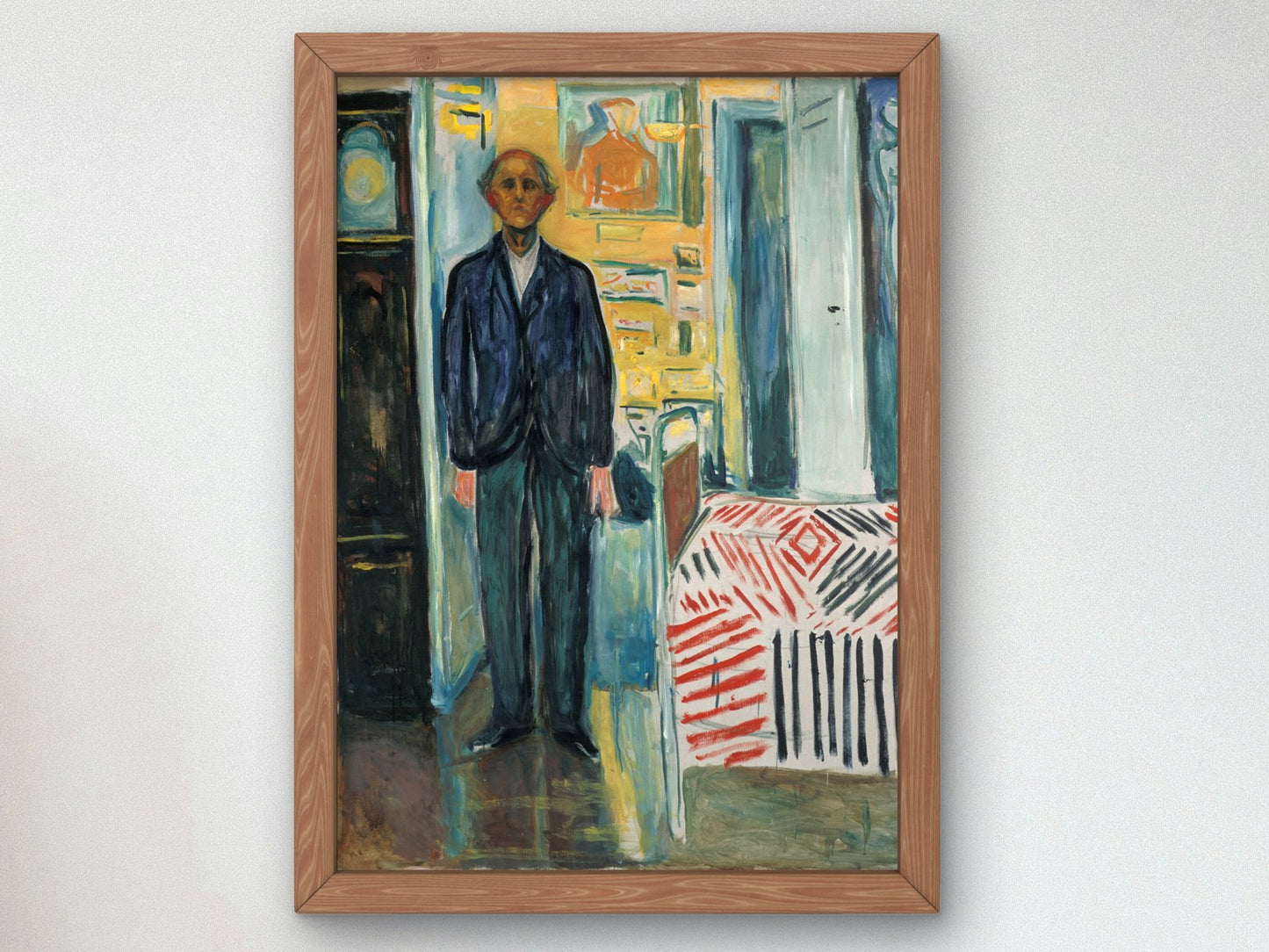 Self Portrait Between the Clock and the Bed by Edvard Munch 1940, Wall Art Print, Fine Art Reproduction, Museum Quality Decor, Poster