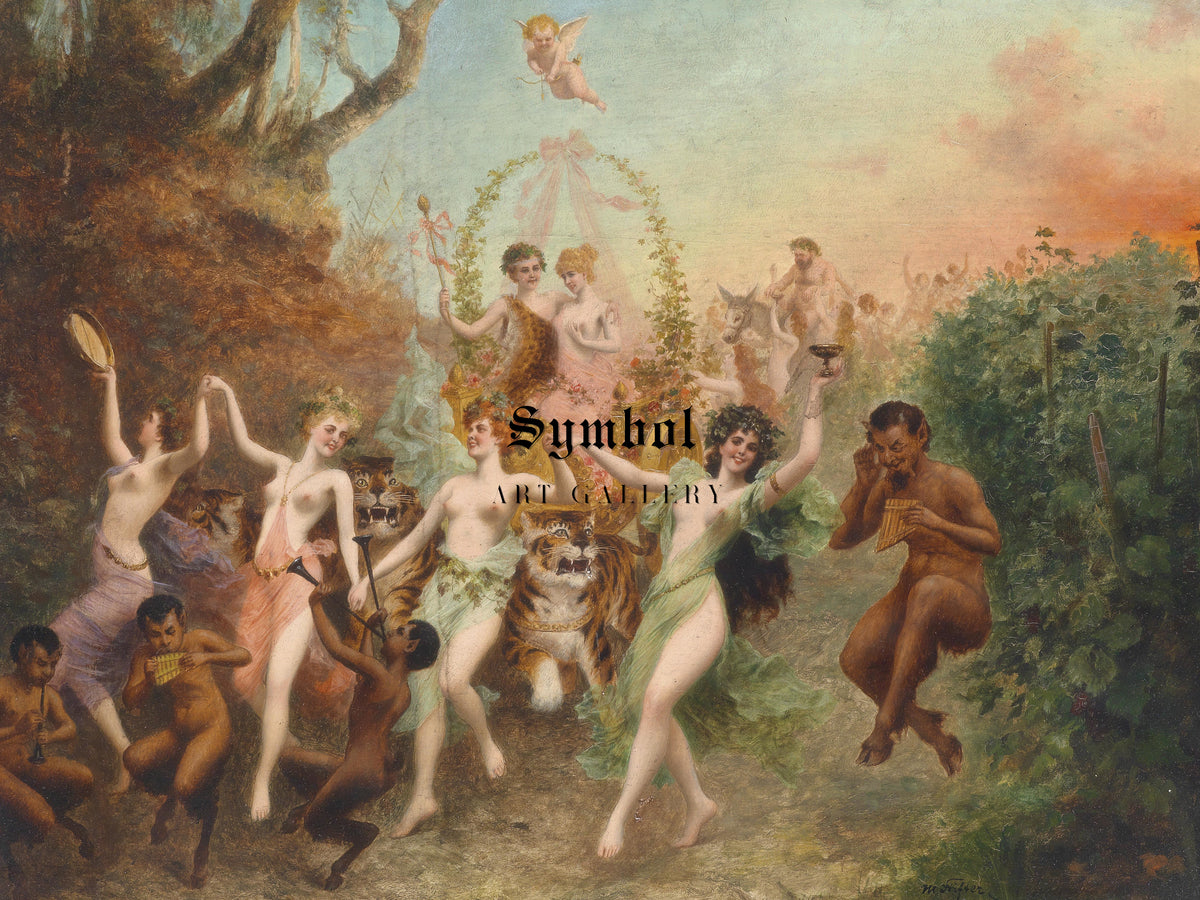Festival of Fauns and Nymphs by Moritz Stifter 1905, Wall Art Print, Fine Art Reproduction, Museum Quality Decor, Poster