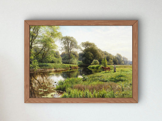 By the River by Peder Mørk Mønsted 1908, Wall Art Print, Fine Art Reproduction, Museum Quality Decor, Poster