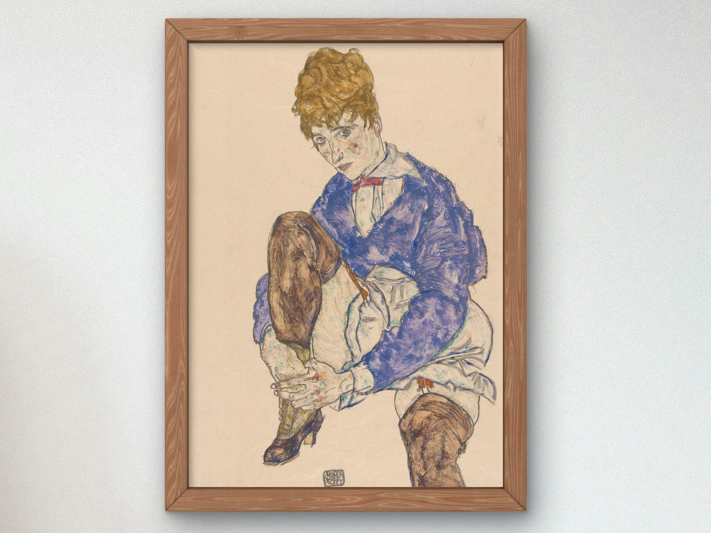 Portrait of the Artists Wife Seated Holding Her Right Leg by Egon Schiele 1917, Wall Art Print, Fine Art Reproduction, Museum Quality Decor