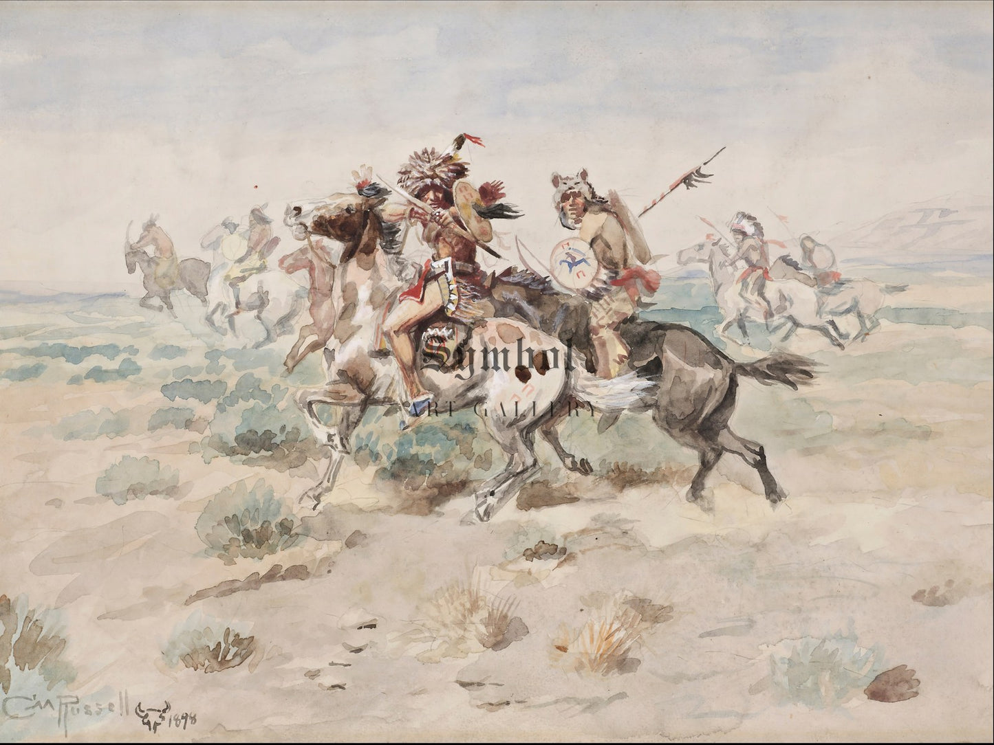 Indian Fight by Charles Marion Russell 1898, Wall Art Print, Fine Art Reproduction, Museum Quality Decor, Poster